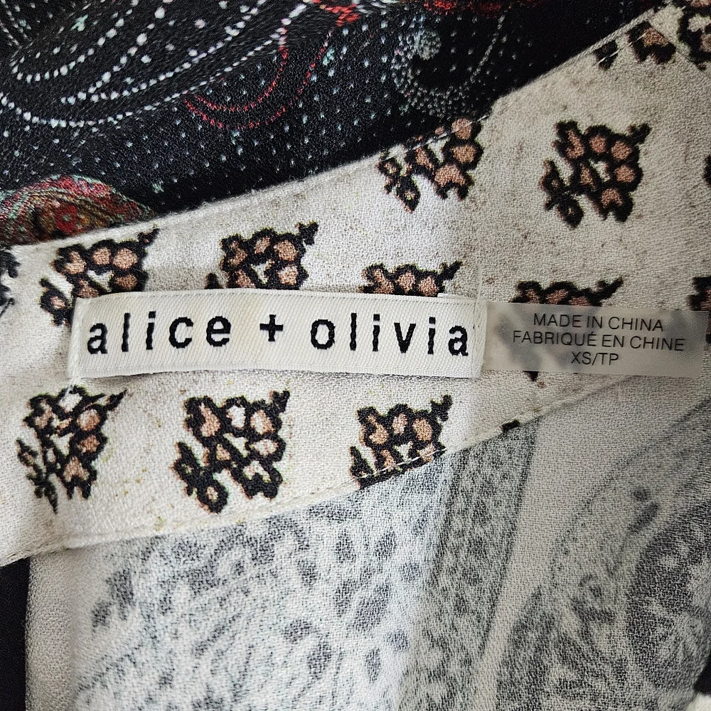 Alice + Olivia Dress Womens Size XS Beaded Paisley Multi Color Long Sleeve